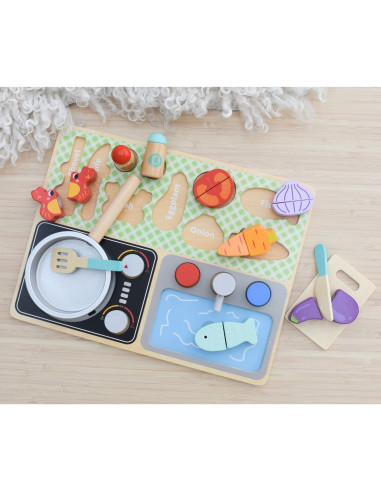 TOOKY TOY Wooden Kitchen with Accessories - Little Chef's Set