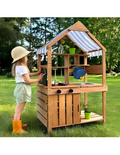 WOOPIE GREEN Wooden Garden Kitchen with Canopy, Sink, and Faucet 2