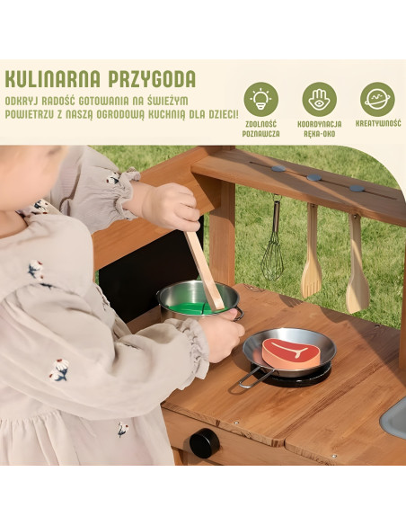 WOOPIE GREEN Medinė sodo virtuvė su stogeliu, kriaukle ir maišytuvu