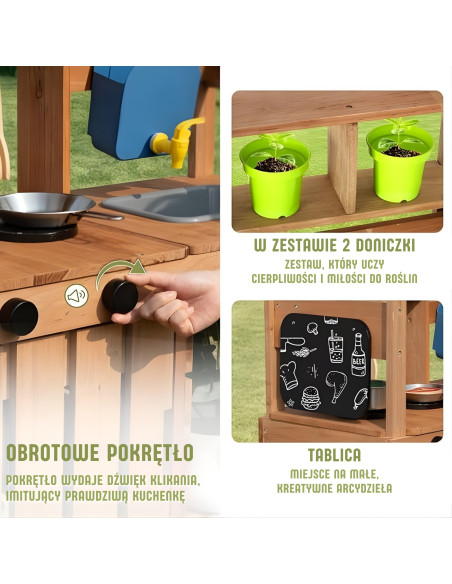 WOOPIE GREEN Medinė sodo virtuvė su stogeliu, kriaukle ir maišytuvu