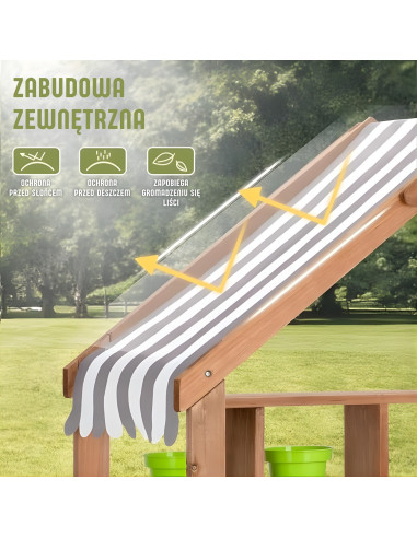 WOOPIE GREEN Medinė sodo virtuvė su stogeliu, kriaukle ir maišytuvu