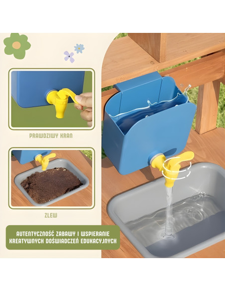 WOOPIE GREEN Medinė sodo virtuvė su stogeliu, kriaukle ir maišytuvu