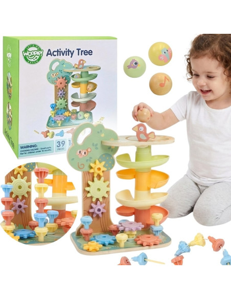WOOPI GREEN Монтессори 4-в-1 дорожка для игр с шариками, сертифицированная FSC