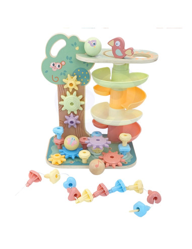 WOOPIE GREEN Montessori "4-in-1" kamuoliukų takelio veiklos medis FSC