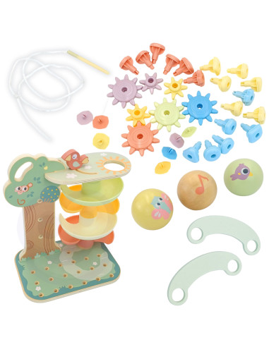 WOOPIE GREEN Montessori "4-in-1" kamuoliukų takelio veiklos medis FSC