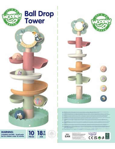 WOOPIE GREEN Medinis kamuoliukų takelis Sensorinis edukacinis 6 vnt.