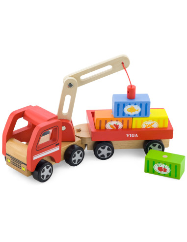 VIGA Wooden Crane with Containers