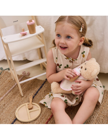 VIGA PolarB medinių lėlių maitinimo krepšelių rinkinys su buteliuku ir šliaužtinuku