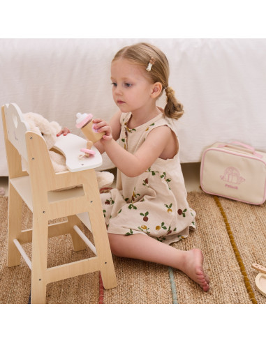 VIGA PolarB medinių lėlių maitinimo krepšelių rinkinys su buteliuku ir šliaužtinuku