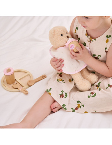 VIGA PolarB medinių lėlių maitinimo krepšelių rinkinys su buteliuku ir šliaužtinuku