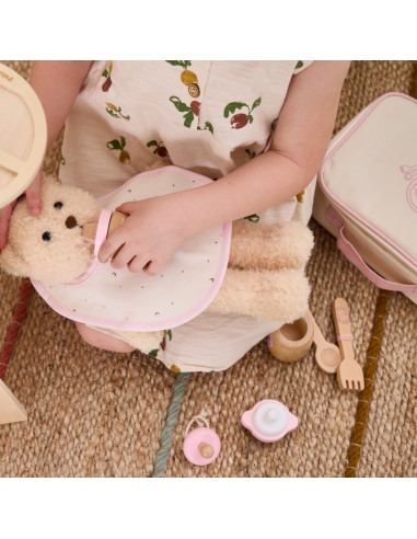 VIGA PolarB medinių lėlių maitinimo krepšelių rinkinys su buteliuku ir šliaužtinuku