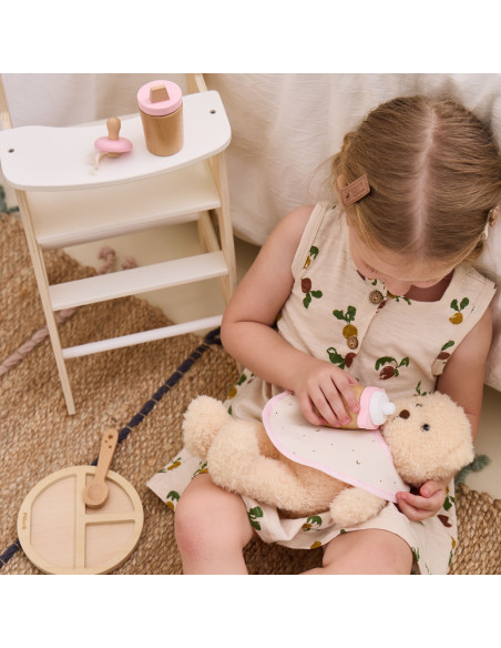 VIGA PolarB medinių lėlių maitinimo krepšelių rinkinys su buteliuku ir šliaužtinuku