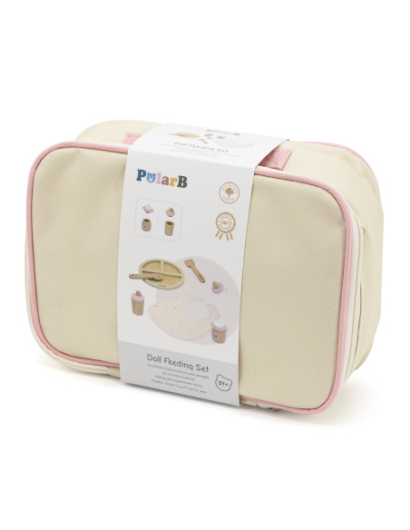 VIGA PolarB medinių lėlių maitinimo krepšelių rinkinys su buteliuku ir šliaužtinuku