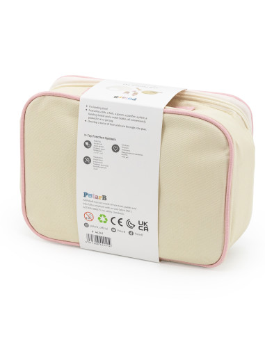 VIGA PolarB medinių lėlių maitinimo krepšelių rinkinys su buteliuku ir šliaužtinuku