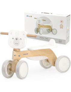 VIGA PolarB Wooden Polar Bear Ride-On with Soft Wheels