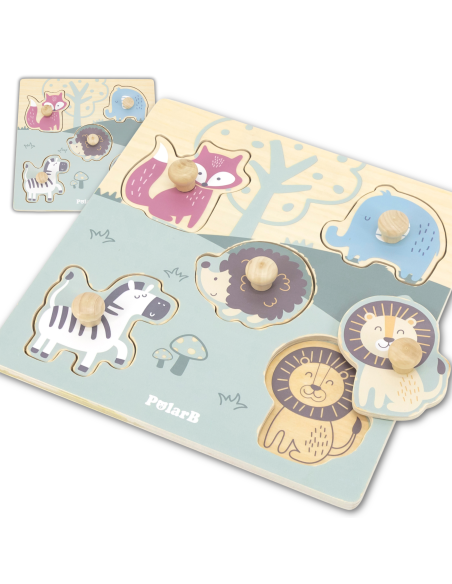 VIGA PolarB Wooden Puzzle Animals with Pins