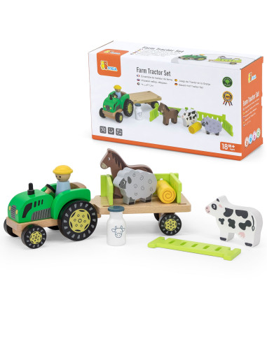 VIGA Wooden Tractor Animal Farm