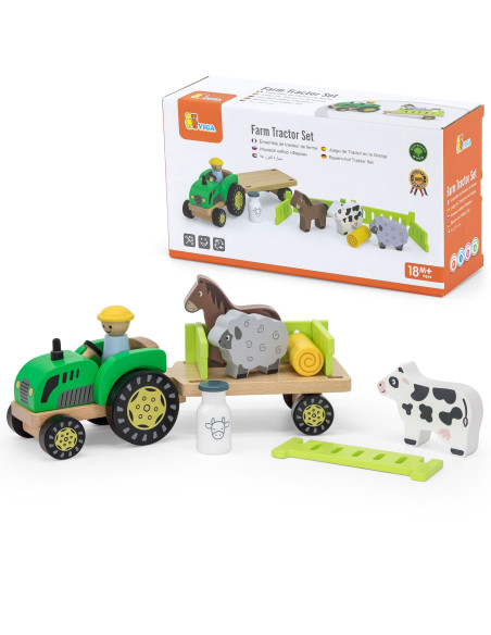 VIGA Wooden Tractor Animal Farm
