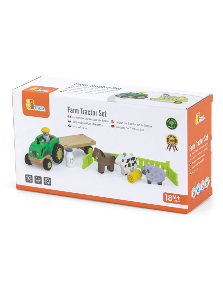 VIGA Wooden Tractor Animal Farm
