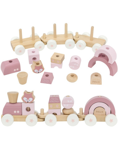 VIGA PolarB Pink Train with Carriages Blocks
