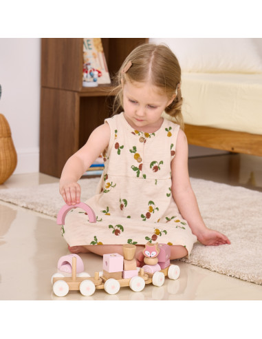 VIGA PolarB Pink Train with Carriages Blocks