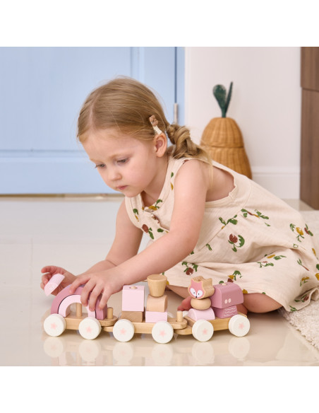 VIGA PolarB Pink Train with Carriages Blocks