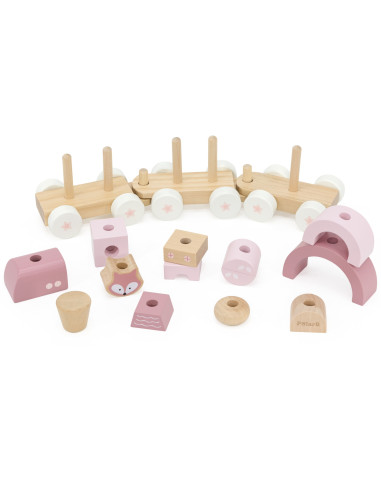 VIGA PolarB Pink Train with Carriages Blocks