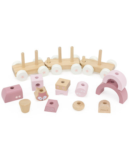 VIGA PolarB Pink Train with Carriages Blocks