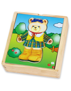 VIGA Wooden Logic Puzzle Dress Up Teddy Bear Girl