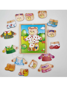VIGA Wooden Logic Puzzle Dress Up Teddy Bear Girl 2