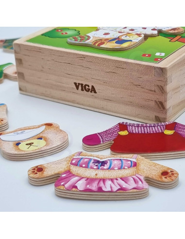 VIGA Wooden Logic Puzzle Dress Up Teddy Bear Girl