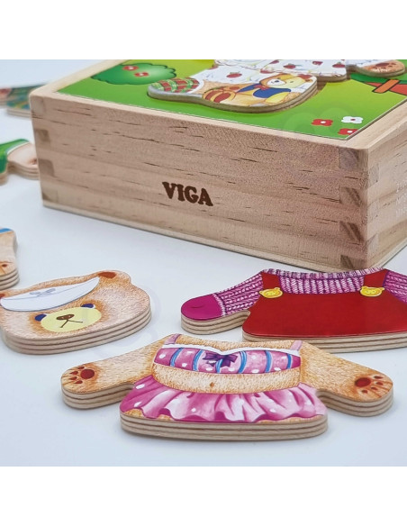 VIGA Wooden Logic Puzzle Dress Up Teddy Bear Girl