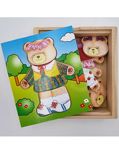 VIGA Wooden Logic Puzzle Dress Up Teddy Bear Girl