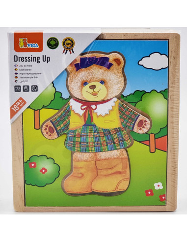 VIGA Wooden Logic Puzzle Dress Up Teddy Bear Girl