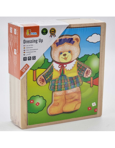 VIGA Wooden Logic Puzzle Dress Up Teddy Bear Girl