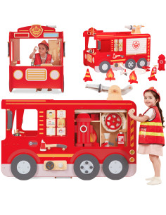 VIGA Large Wooden Fire Truck Montessori Playground