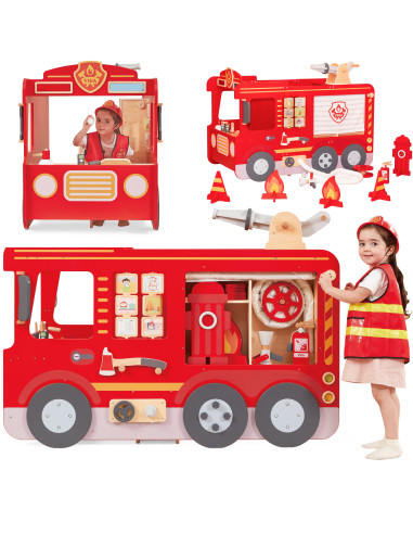 VIGA Large Wooden Fire Truck Montessori Playground