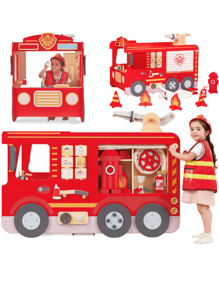 VIGA Large Wooden Fire Truck Montessori Playground