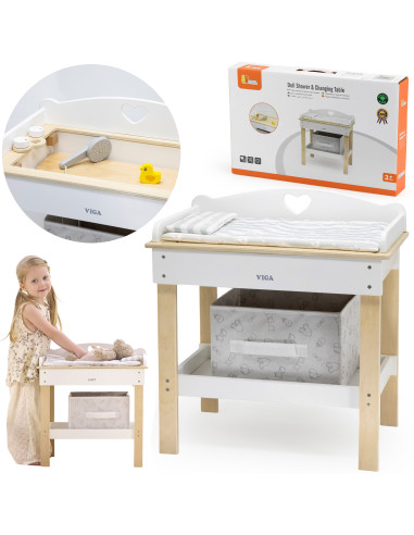 VIGA Wooden Changing Table 2 in 1 Bathtub for Dolls