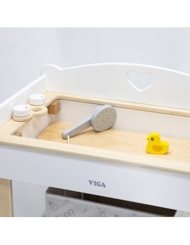 VIGA Wooden Changing Table 2 in 1 Bathtub for Dolls
