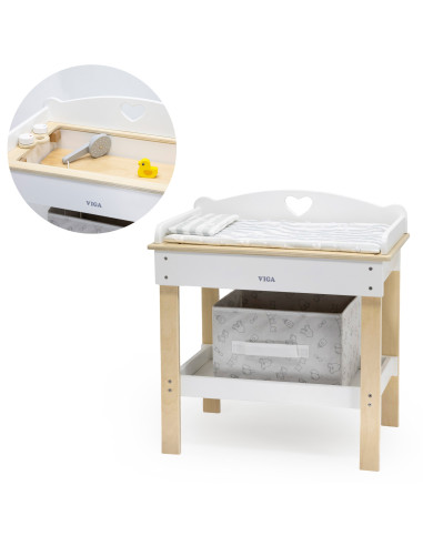 VIGA Wooden Changing Table 2 in 1 Bathtub for Dolls