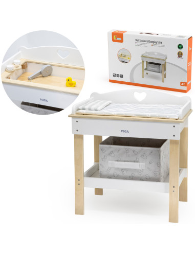 VIGA Wooden Changing Table 2 in 1 Bathtub for Dolls