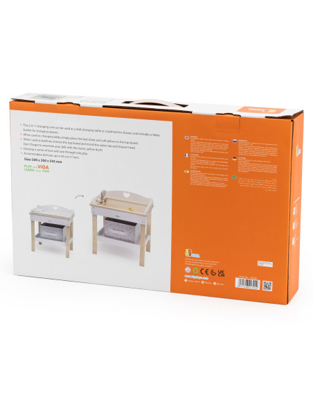 VIGA Wooden Changing Table 2 in 1 Bathtub for Dolls