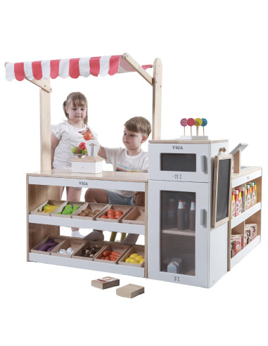 VIGA Wooden Stall Set Shop Supermarket XXL