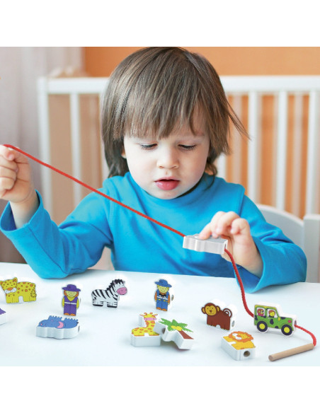 VIGA Wooden Intertwining Blocks Montessori Threading Farm