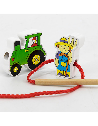 VIGA Drewniana Przeplatanka Klocki Farma do Nawlekania Montessori