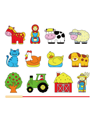 VIGA Wooden Intertwining Blocks Montessori Threading Farm