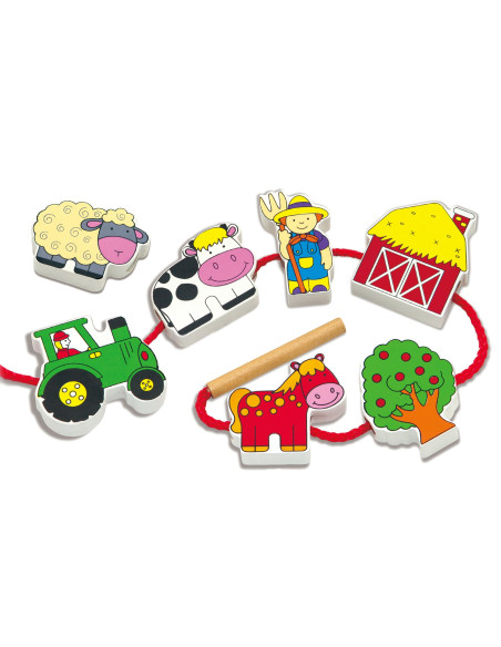 VIGA Wooden Intertwining Blocks Montessori Threading Farm