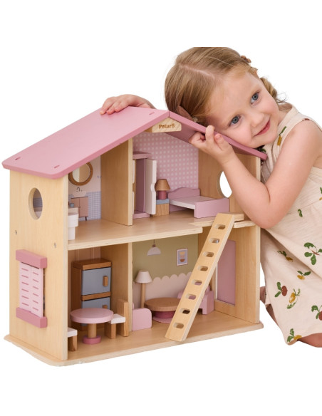 VIGA PolarB Large Wooden Dollhouse 17 pcs.