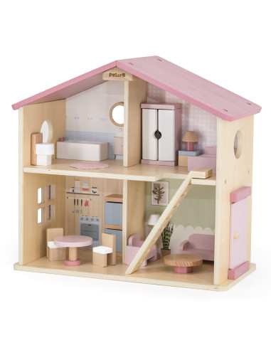 VIGA PolarB Large Wooden Dollhouse 17 pcs.